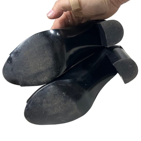 FSJ Womens Size 8 Black 4" Chunky Heel Ankle Boots Round Peep Toe Back Zip Shoes - Picture 9 of 9